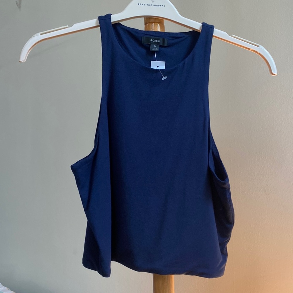NWT | J Crew | Navy Cropped, High Neck Tank Top, Size Medium